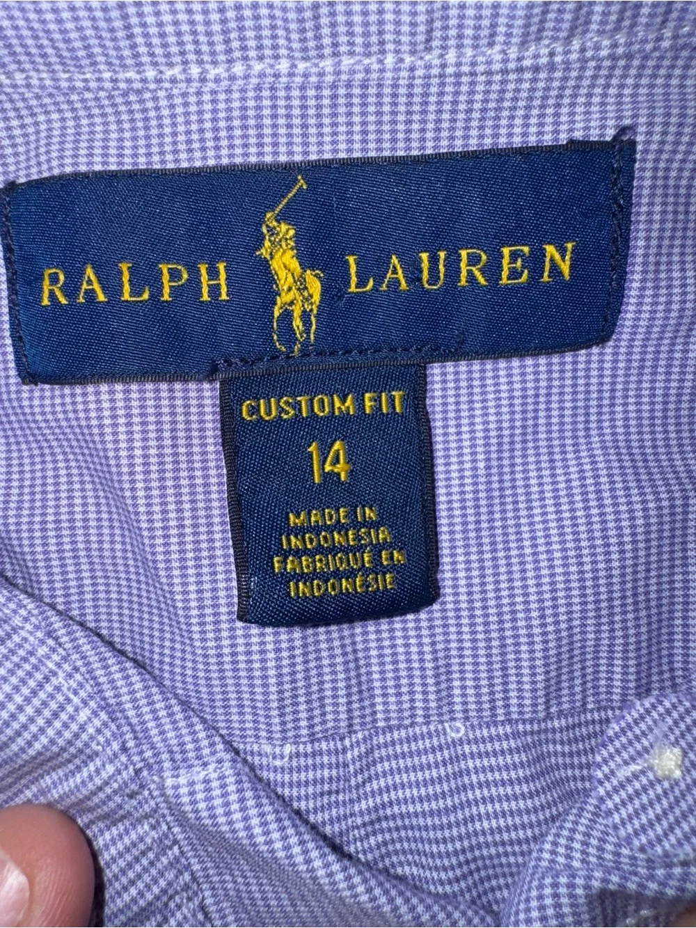 Ralph Lauren Blue Micro-Check Custom Fit Dress Shirt Boys Youth size 14